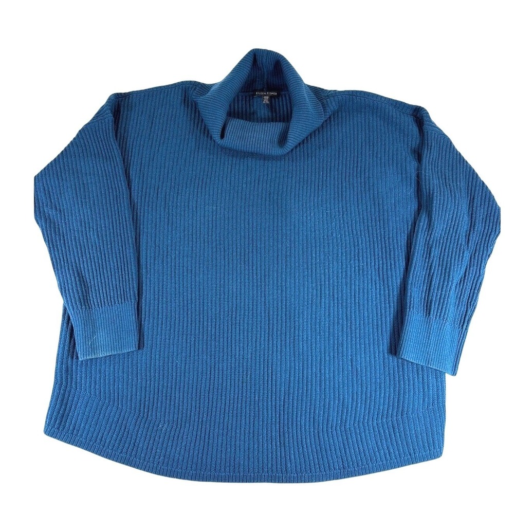 Eileen Fisher Fine Merino Regenerative Wool Turtleneck Knit Top Blue XL